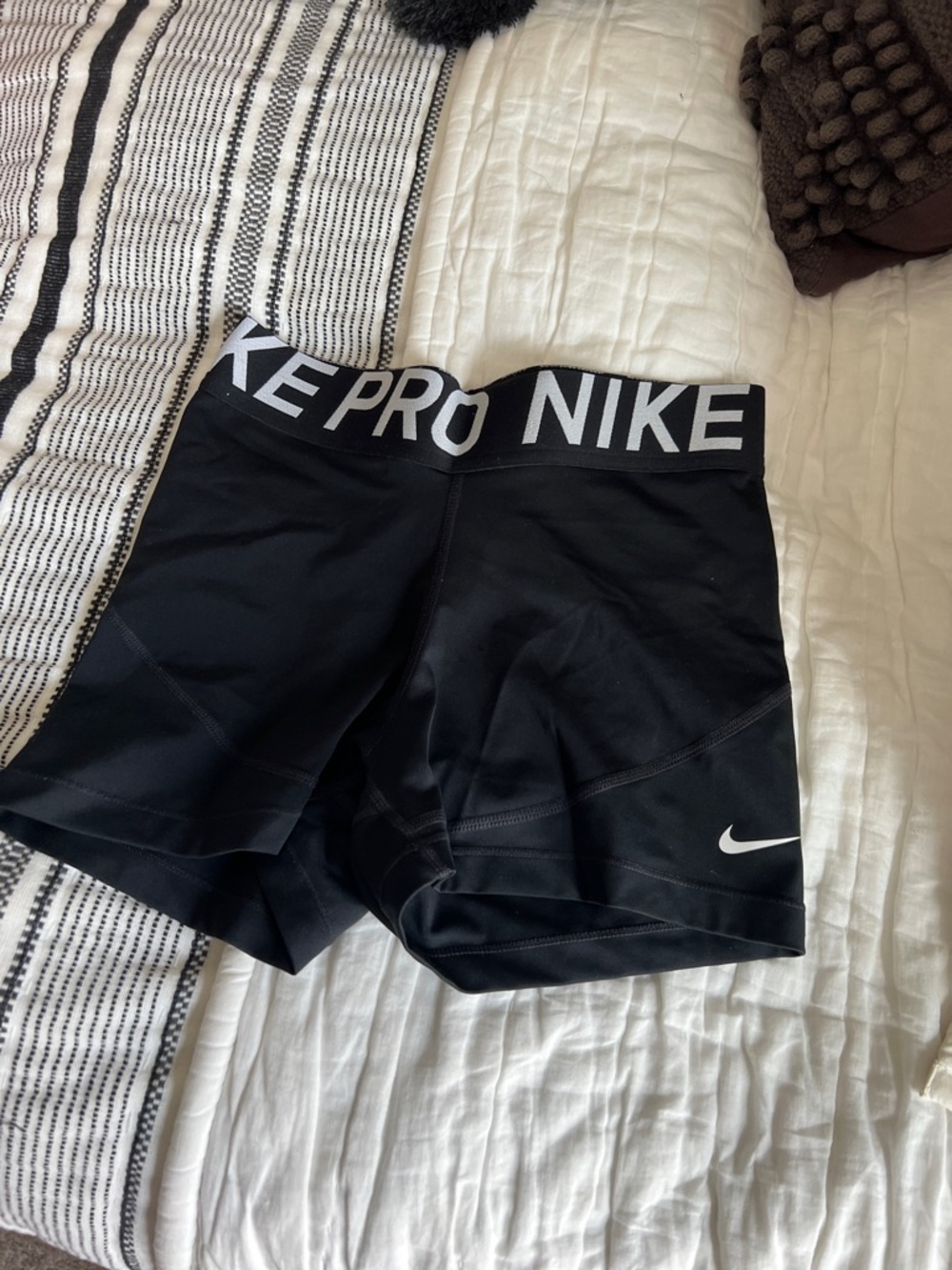 Nike Black Women's Pro Compression Bike Shorts with White Logo